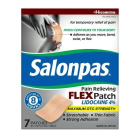 Salonpas Flexible Pain Relief Patch With 4% Lidocaine, 7-Count Thin Patches for 8-Hour Numbing Relief