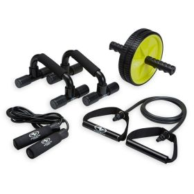 Athletic Works Home Gym Kit With Resistance Tube, Ab Wheel, Jump Rope, And Push-Up Bars, Full-Body Workout Equipment Set