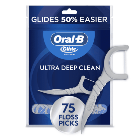 Oral-B Glide Ultra Deep Clean Dental Floss Picks Cool Mint Flavor 75 Count Shred Resistant Easy Grip Flossers